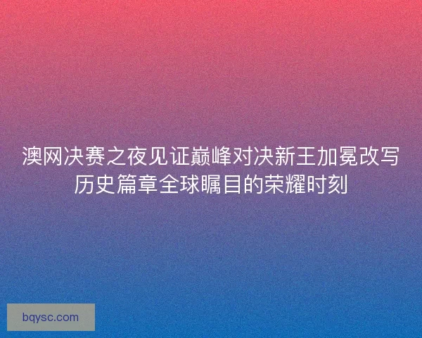 澳网决赛之夜见证巅峰对决新王加冕改写历史篇章全球瞩目的荣耀时刻 澳网决赛之夜见证巅峰对决新王加冕改写历史篇章全球瞩目的荣耀时刻
