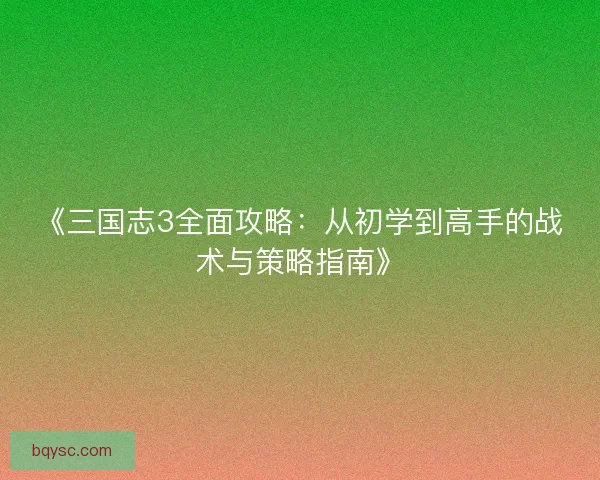 《三国志3全面攻略：从初学到高手的战术与策略指南》