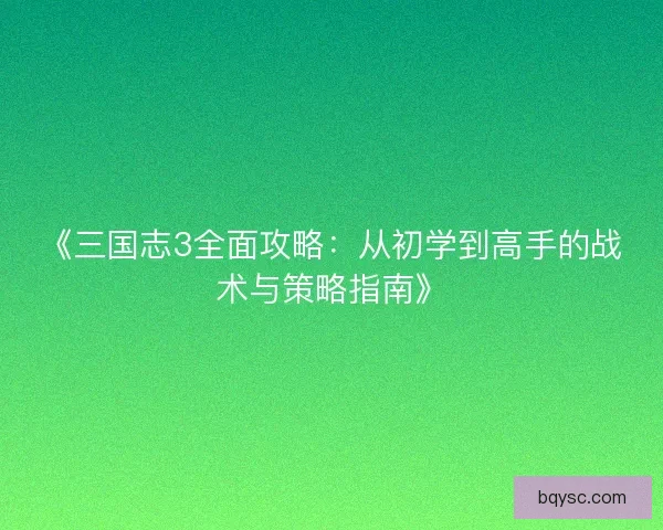 《三国志3全面攻略：从初学到高手的战术与策略指南》